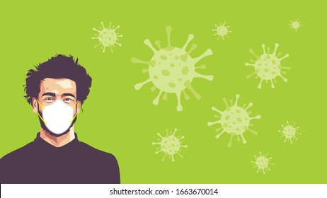 Coronavirus in Wuhan, African Man who are in Anxiety and Fear Because of the Coronavirus Wearing N95 Mask. Standard Mask for Against Viral Pandemic. Design Concept for Protection Chinese Virus 