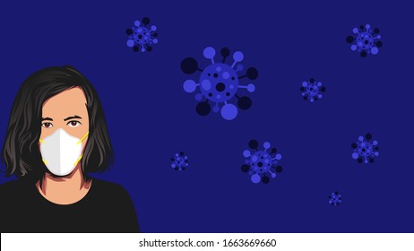 Coronavirus in Wuhan, Asian Man who are in Anxiety and Fear Because of the Coronavirus Wearing N95 Mask Background. Design Concept for Protection Chinese Virus Outbreak