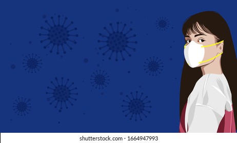 Coronavirus in Wuhan, Asian Woman who are in Anxiety and Fear Because of the Coronavirus Wearing N95 Mask Background. Design Concept for Protection Chinese Virus Outbreak