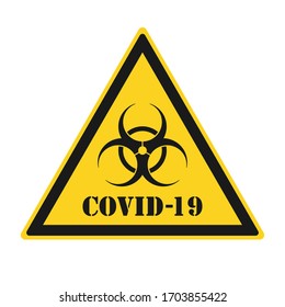 Coronavirus yellow warning triangle icon. Biohazard Corona virus disease symbol. Influenza epidemic logo. Sars Covid-19 sign. Isolated on white background. Vector illustration image.