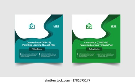 Coronavirus(COVID-19) parenting learning through play social media banner template