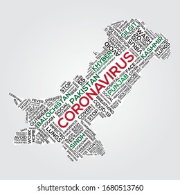 Coronaviruse Typografie Pakistan Karte Vektorillustration Design, Typografie Covid19 Vektorillustration Elemente 