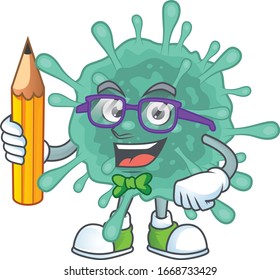 Coronaviruses clever student character using a pencil