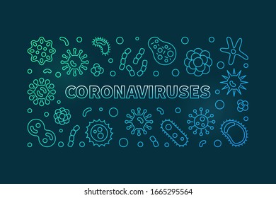 El concepto de vector Coronavirus esboza banner o ilustración colorida sobre fondo oscuro