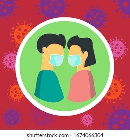 Coronavirus.Novel coronavirus (2019-nCoV),man and woman wearing protective face masks, protection against chinese virus coronavirus epidemic vector illustration.Concept of coronavirus quarantine