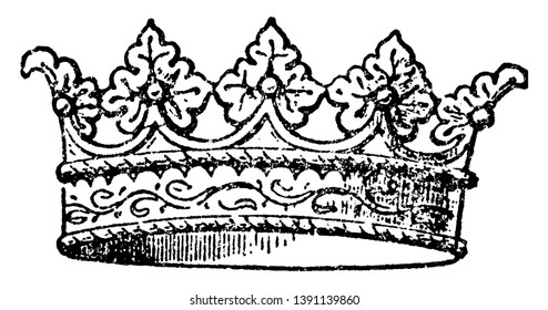 Coronet is a small crown, vintage line drawing or engraving illustration.