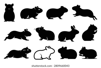 Coronet-Guinea-Pig Silhouette Vector Set - Small Pet Clipart