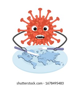 Coronovirus attacks the world. Virus epidemic concept, vector illustration