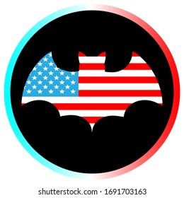 Coronovirus in the form of a bat icon. Flag of the USA in the bat. Virus disease concept in USA country.