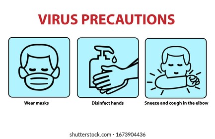 Coronovirus protection information poster, wear mask, wash hands and sneeze at the elbow