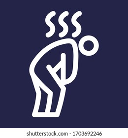 Coronovirus symptom white colored vector line icon with dark background