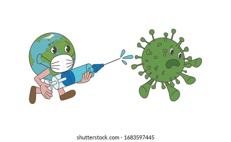 Coronovirus treatment. Planet Earth is fighting the coronovirus. Multi-colored image. Design element. Vector illustration.