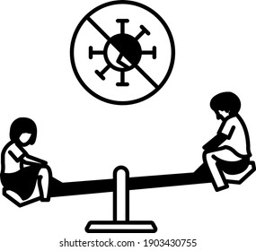 Coronvirus is Over Sign, Kids playing in the park after pandemic concept vector Glyph icon design, New Normal Symbol on White background