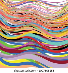 Cororful wavy stripes overlapping in modern, abstract pattern