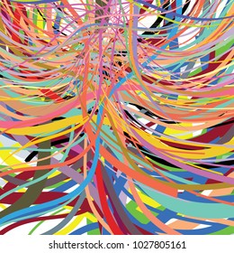 Cororful wavy stripes overlapping in modern, jumbled, abstract pattern