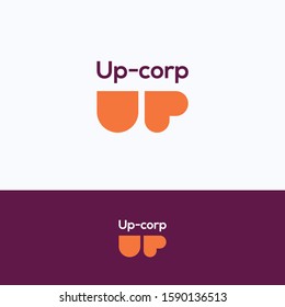 UP corp logo. Flat blind letters logo template. Letter logotype with love word UP