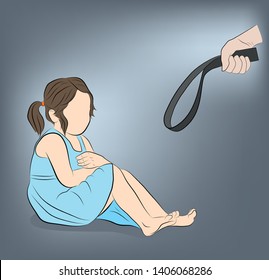 Corporal or physical punishment of a child. Violence at home. Angry father holds belt in hand. vector illustration.