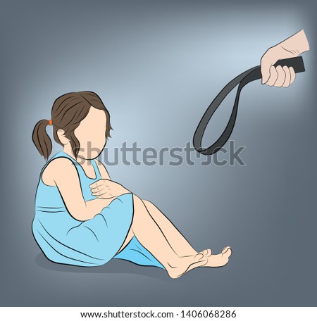 Corporal or physical punishment of a child. Violence at home. Angry father holds belt in hand. vector illustration.