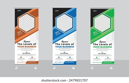 Corporate Rollup Banner Design-Vorlage. Business Rollup Banner Design-Vorlage. Banner aufrollen. Corporate Sound Modern Business , Infografiken Vertikale Anzeige Trend Rollup und Banner Set