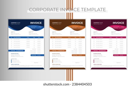 Plantilla de diseño de facturas corporativas y abstractas para empresas