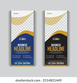 Corporate abstract modern stylish idea. House sale roll up banner design. Modern and luxury real estate roll up banner design for your business.