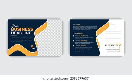 Corporate abstract simple layout, luxury and colorful Double sided Landscape poster, creative business solution marketing agency business postcard or modern flyer template
