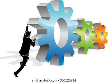 Corporate Action-Strength of a leader pushing large cogs