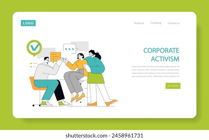 Corporate Activism concept Team collaboration for social responsibility and sustainable goals Dialogue and unity in corporate ethics and actions Vector illustration