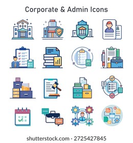 Ícones Corporativos e Administrativos. Ícones vetoriais para gerenciamento de escritório, documentação e operações de negócios