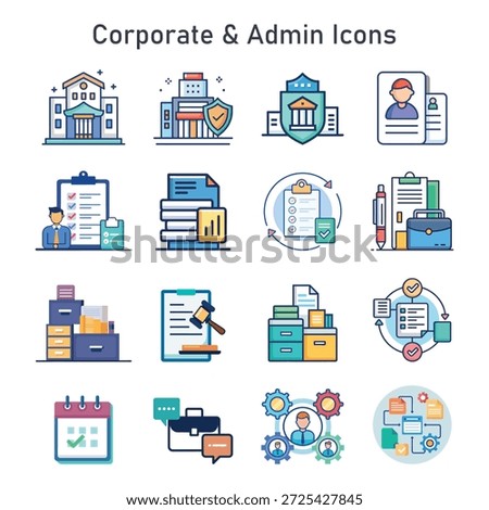 Corporate and Admin Icons. Vector Icons for Office Management, Documentation and Business Operations