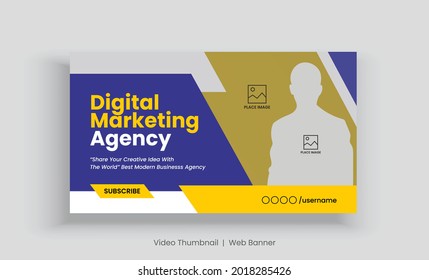 Corporate Agency Editable video thumbnail design. Customizable web banner template and thumbnail. Video cover photo fully editable for social media use