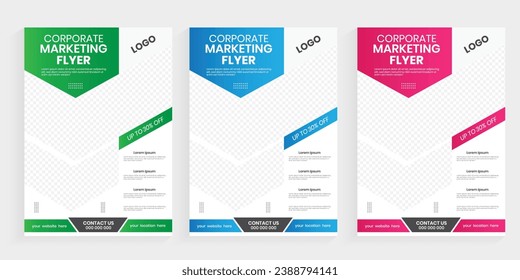 Corporate agency marketing a4 flyer template, new business marketing case study vector layout, modern leaflet one-sided a4 cover design