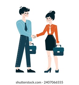 Corporate agreement concept. Business professionals sealing a deal with a firm handshake. Partnership and cooperation. Flat vector illustration