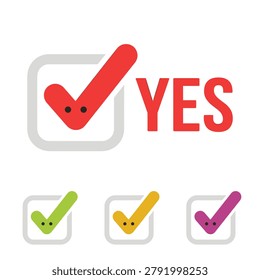 Corporate agreement element pack, minimal flat style, checkmark icons, squares, affirmation symbols, faces, and voting markers.