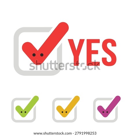 Corporate agreement element pack, minimal flat style, checkmark icons, squares, affirmation symbols, faces, and voting markers.