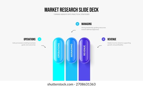 Corporate Analysis Three Element Diagram Presentation Design. Market Briefing Frame Template Vector Illustration. Consulting Performance 3 Step Infographic Slide Layout.
