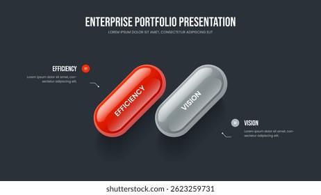 Corporate Analysis Two Step Infographic Slideshow Design. Advertising Development Presentation Template Vector Illustration. Marketing Campaign 2 Option Diagram Frame Layout.