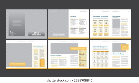 Corporate annual report. Editorial layout template. A4 size with bleed.
