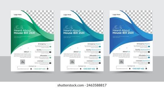 CORPORATE ART BANNER, POTER, COVER FLYER DESIGN A4 size with color green, blue flyer design template.