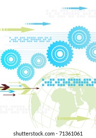 corporate background with arrow, globe and mechanical gears