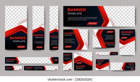 Corporate banner design web template Set, Horizontal header web banner. Black and Red cover header background for website design, Social Media Cover ads banner, flyer, invitation card