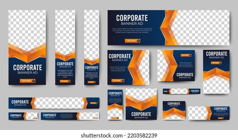 Corporate banner design web template Set, Horizontal header web banner. Modern Gradient blue and yellow cover header background for website. Social Media Cover ads banner, flyer, invitation card