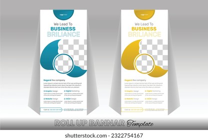 Corporate banner roll-up, stand vector, graphic template for exhibition, Advertising information and photos. Business concept, vector background