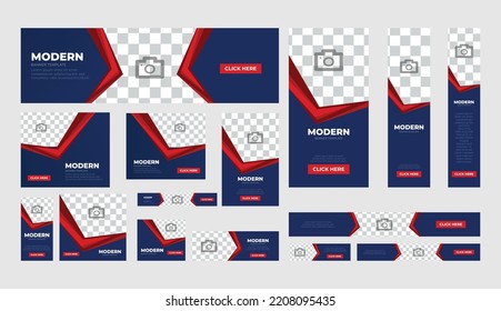 Diseño de conjunto de plantillas de banner corporativo. Plantilla de diseño de conjunto de anuncios comerciales. Banners verticales, horizontales, cuadrados.