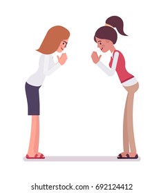 Corporate behavior concept. Social interaction and respect. Human relations in the workplace concept. Vector flat style cartoon illustration, isolated, white background