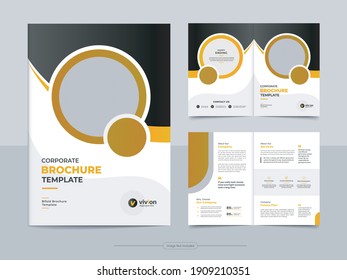 Corporate Bi Fold Business Brochure Template Design With Clean, Minimal And Modern Shapes In A4 Format