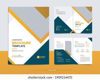 Corporate bi fold business brochure template design with Clean, minimal and modern shapes in A4 format