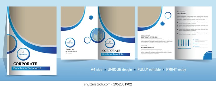 Corporate bifold brochure. It's also compatible with bi-fold, catalog, company profile, booklet, annual report, company profile, minimalist design and fully editable.