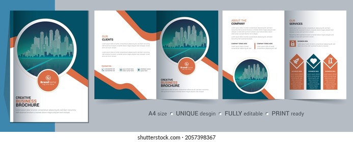 Corporate Bi-fold Brochure Template, Catalog, Booklet Template Design. Fully Editable.