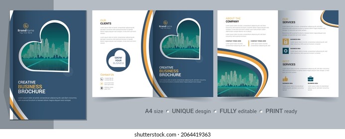 Corporate Bi-fold Brochure Template, Catalog, Booklet Template Design. Fully Editable.